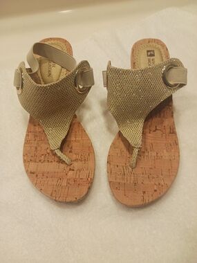 White Mountain Gold Cork-Style Wedge Sandals
